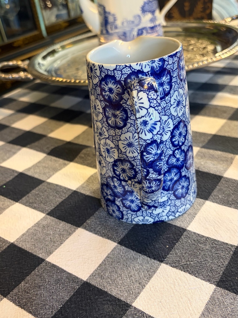 Burleigh Ironstone / Stafford England Calico Blue & White Floral Ceramic Pitcher - Picture 10 of 11